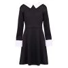 Girls Gothic Schoolgirl Fancy Dress Costume - Children's Wednesday Halloween Costume - Long Black Dress With White Collar & Cuffs