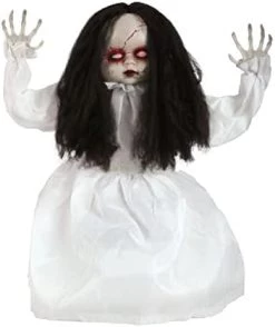 Animatronic Large Doll In White Dress 82cm 32" Halloween Decoration - Red Light Up Eyes & Sound Effects - Jumps And Says Boo! - Halloween Props - Pack Of 1 -I Love Fancy Dress Ltd Shop 31CNGLEsSZL. AC