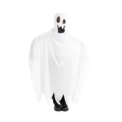 Childs Halloween Ghost Costume - White Jagged Edge Tunic With Attached Ghost Mask - Kids Friendly Ghost Halloween Fancy Dress Costume