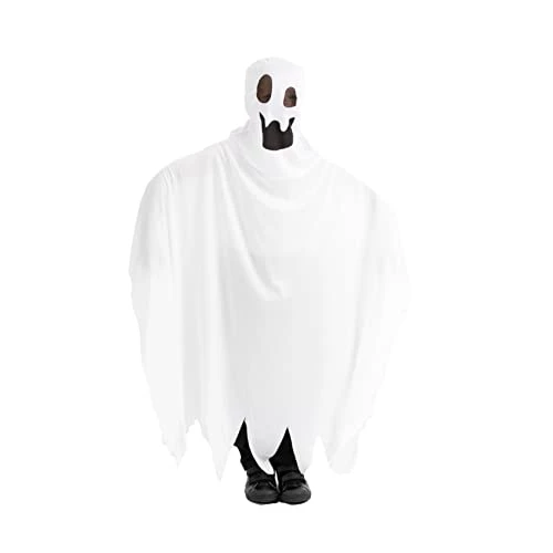 Childs Halloween Ghost Costume - White Jagged Edge Tunic With Attached Ghost Mask - Kids Friendly Ghost Halloween Fancy Dress Costume 1 Childs Halloween Ghost Costume - White Jagged Edge Tunic With Attached Ghost Mask - Kids Friendly Ghost Halloween Fancy Dress Costume