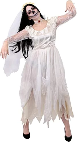 LADIES GHOST BRIDE FANCY DRESS COSTUME - HALLOWEEN CORPSE BRIDE COSTUME RAGGED WHITE WEDDING DRESS + FAKE BLACK ROSE BOUQUET - PERFECT FOR HALLOWEEN OR HORROR THEMED PARTIES 2 LADIES GHOST BRIDE FANCY DRESS COSTUME - HALLOWEEN CORPSE BRIDE COSTUME RAGGED WHITE WEDDING DRESS + FAKE BLACK ROSE BOUQUET - PERFECT FOR HALLOWEEN OR HORROR THEMED PARTIES - Image 2
