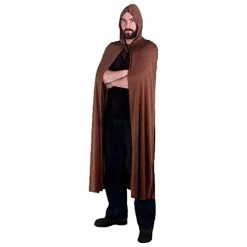 Adults Brown Cape Halloween Fancy Dress Costume Accessory - Unisex Long Brown Hooded Halloween Cape - Wizard Mage Cape Cloak
