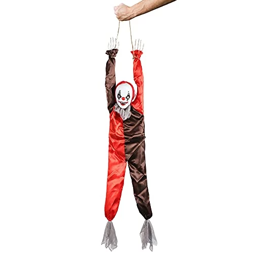 I LOVE FANCY DRESS Scary Clown Halloween Prop Animated Decoration - Red Light Up Eyes & Sound Effects - Noise Activated Hanging Clown Prop With Motorised Legs - Halloween Props - Pack Of 1 1 I LOVE FANCY DRESS Scary Clown Halloween Prop Animated Decoration - Red Light Up Eyes & Sound Effects - Noise Activated Hanging Clown Prop With Motorised Legs - Halloween Props - Pack Of 1