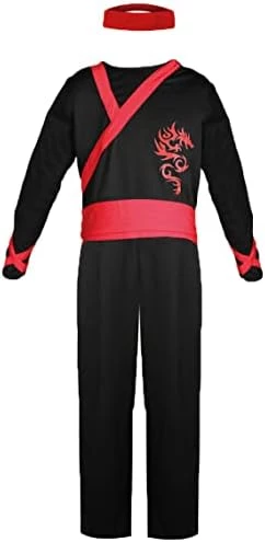 DRAGON NINJA COSTUME - BLACK AND RED NINJA SUIT WITH RED DRAGON SYMBOL + RED BANDANA - KIDS NINJA FANCY DRESS COSTUME 9 DRAGON NINJA COSTUME - BLACK AND RED NINJA SUIT WITH RED DRAGON SYMBOL + RED BANDANA - KIDS NINJA FANCY DRESS COSTUME - Image 9