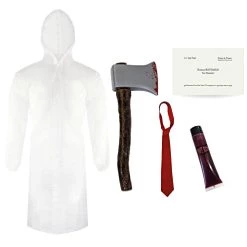 Adults Patrick Bateman Costume - Standard - Transparent Raincoat, Red Tie, Fake Axe, Business Card And Fake Blood - Mens Psycho American TV Film Character Halloween Fancy Dress Costume