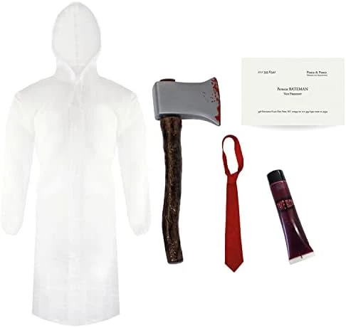 Adults Patrick Bateman Costume - Standard - Transparent Raincoat, Red Tie, Fake Axe, Business Card And Fake Blood - Mens Psycho American TV Film Character Halloween Fancy Dress Costume 2 Adults Patrick Bateman Costume - Standard - Transparent Raincoat, Red Tie, Fake Axe, Business Card And Fake Blood - Mens Psycho American TV Film Character Halloween Fancy Dress Costume - Image 2