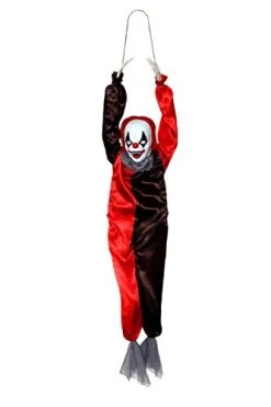 ILOVEFANCYDRESS KILLER CLOWN HALLOWEEN DECORATION - NOISE ACTIVATED SCARY HANGING CLOWN PROP WITH RED LIGHT UP EYES, GHOULISH SOUNDS & MOTORISED LEG MOVEMENT