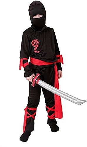DRAGON NINJA COSTUME - BLACK AND RED NINJA SUIT WITH RED DRAGON SYMBOL + RED BANDANA - KIDS NINJA FANCY DRESS COSTUME 8 DRAGON NINJA COSTUME - BLACK AND RED NINJA SUIT WITH RED DRAGON SYMBOL + RED BANDANA - KIDS NINJA FANCY DRESS COSTUME - Image 8