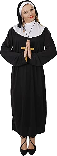 UNISEX NUN FANCY DRESS COSTUME, HABIT HEADPIECE, BELT AND GOLD CROSS - RELIGIOUS FANCY DRESS COSTUME FOR MEN AND WOMEN