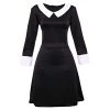 Ladies Gothic Manor Daughter Fancy Dress Costume - Adult's Wednesday Halloween Costume - Long Black Dress With White Collar & Cuffs