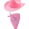 ILOVEFANCYDRESS COWBOY FANCY DRESS ACCESSORY SET COSTUME PINK COWBOY HAT WITH STAR STUDDED BAND & COLOURED PAISLEY BANDANA WILD WEST WESTERN SHERIFF BANDANA (PINK BANDANA)