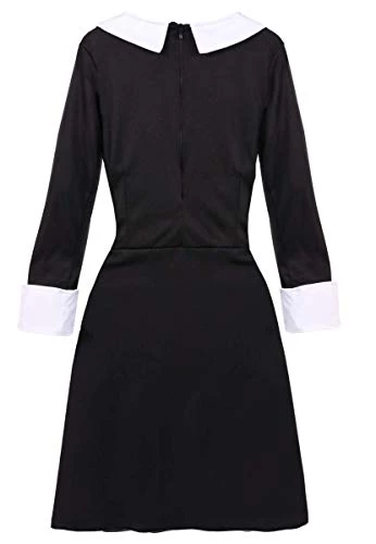 Ladies Gothic Manor Daughter Fancy Dress Costume - Adult's Wednesday Halloween Costume - Long Black Collared Dres, Tights & Facepaint 4 Ladies Gothic Manor Daughter Fancy Dress Costume - Adult's Wednesday Halloween Costume - Long Black Collared Dres, Tights & Facepaint - Image 4