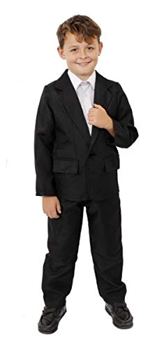 Kids Secret Agent Fancy Dress Costume. Black Suit. 2PC Black Suit With Jacket & Trousers. Perfect For Science Fiction, Movie Themed & Halloween Fancy Dress Costumes