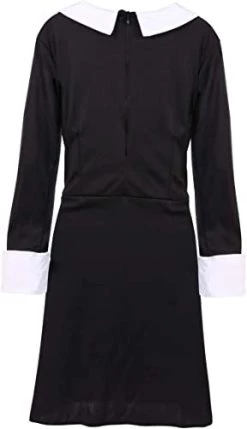 Girls Deluxe Gothic Schoolgirl Fancy Dress Costume - Wednesday Halloween Costume - Long Black Collared Dress + Striped Tights + Facepaint -I Love Fancy Dress Ltd Shop 31svwCsh1zL