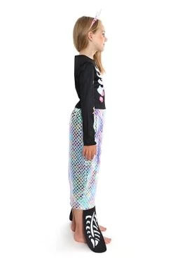 Girls Skeleton Mermaid Halloween Costume - Black Skeleton Dress With Mermaid Tail Skirt And Pink Shell Headband - Kids Halloween Trick Or Treat Fancy Dress Costume -I Love Fancy Dress Ltd Shop 31yfOoqPq8L