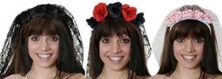 ILOVEFANCYDRESS Day Of The Dead Veiled Headband - Flower Crown Headband With Black Lace Veil & Black Flowers - 24”/2 Ft/60cm Black Lace Bridal Veil - Gothic Headpiece For Dia De Los Muertos & Halloween -I Love Fancy Dress Ltd Shop 41 eV2CJUdL. AC