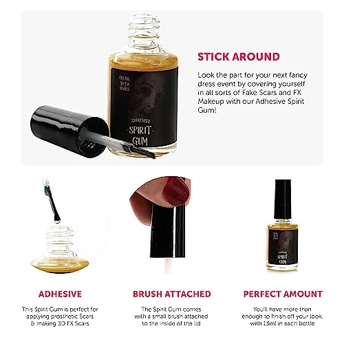 Adhesive Spirit Gum - 13ml Bottle Of Spirit Gum With Small Brush - Fake Scar FX Makeup Halloween Fancy Dress 2 Adhesive Spirit Gum - 13ml Bottle Of Spirit Gum With Small Brush - Fake Scar FX Makeup Halloween Fancy Dress - Image 2