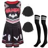 Ladies Halloween Vampire Cheerleader - XX-Large - Black & Red Cheerleader Dress, Black Pompoms And Black & White Sport Socks - Adults Cheer Captain Halloween Trick Or Treat Fancy Dress Costume