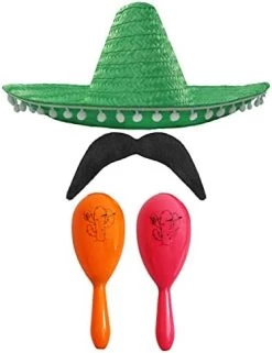 MEXICAN FANCY DRESS ACCESSORY SET - MEXICAN SOMBRERO WITH MARACAS AND TASH BLACK POM POM SOMBRERO + 2X RED MARACAS -I Love Fancy Dress Ltd Shop 412cbzgHFS. AC