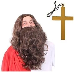 JESUS WIG & BEARD FANCY DRESS ACCESSORY KIT BROWN RELIGIOUS WIG WITH GOLD CROSS & CROWN OF THORNS -I Love Fancy Dress Ltd Shop 413EyU74FsL. AC