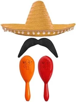 MEXICAN FANCY DRESS ACCESSORY SET - MEXICAN SOMBRERO WITH MARACAS AND TASH BLACK POM POM SOMBRERO + 2X RED MARACAS -I Love Fancy Dress Ltd Shop 414bzyhFOeS. AC