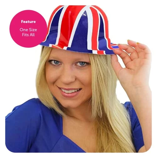 I LOVE FANCY DRESS Union Jack Bowler Hat - British Flag Plastic Bowler Hats β VE Day, King's Coronation, Queens Jubilee, Britain Celebrations 5 I LOVE FANCY DRESS Union Jack Bowler Hat - British Flag Plastic Bowler Hats β VE Day, King's Coronation, Queens Jubilee, Britain Celebrations - Image 5