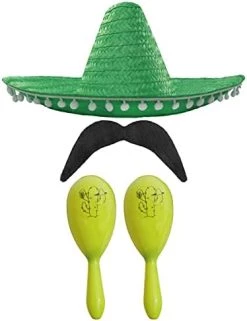 MEXICAN FANCY DRESS ACCESSORY SET - MEXICAN SOMBRERO WITH MARACAS AND TASH BLACK POM POM SOMBRERO + 2X RED MARACAS -I Love Fancy Dress Ltd Shop 417B6RrvzQS. AC