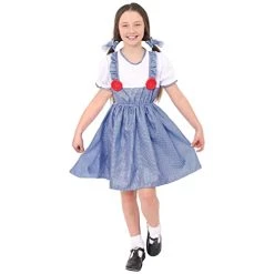 Girls Dorothy Costume - Kansas Girl Fancy Dress Costume For World Book Day/Book Week - Blue & White Gingham Dress + Matching Hair Ties