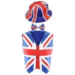 Adults Union Jack Costume - Union Jack Waistcoat + Union Jack Bowtie And Union Jack Bowler Hat - King's Coronation Fancy Dress Costume