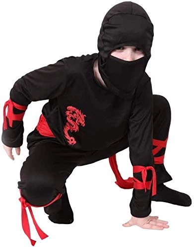 DRAGON NINJA COSTUME - BLACK AND RED NINJA SUIT WITH RED DRAGON SYMBOL + RED BANDANA - KIDS NINJA FANCY DRESS COSTUME 2 DRAGON NINJA COSTUME - BLACK AND RED NINJA SUIT WITH RED DRAGON SYMBOL + RED BANDANA - KIDS NINJA FANCY DRESS COSTUME - Image 2