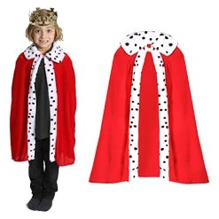 CHILDS KING COSTUME - KIDS RED VELOUR KING'S ROBE WITH WHITE TRIM - BOYS GIRLS CHRISTMAS NATIVITY KING PRINCE ROBE FANCY DRESS COSTUME (ONE SIZE FITS MOST)