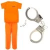 Womans Unisex Prisoners Costume With Cuffs - Orange Prisoner Top, Matching Orange Trousers, Prop Handcuffs – Cops & Robbers, Halloween Fancy Dress