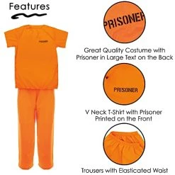 Adults Unisex Prisoners Costume With Cuffs - Orange Prisoner Top, Matching Orange Trousers, Prop Handcuffs – Cops & Robbers, Halloween Fancy Dress -I Love Fancy Dress Ltd Shop 41AjB9WTNgL