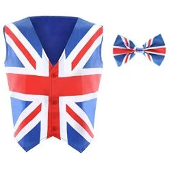 Union Jack Waistcoat And Bowtie - Waistcoat With Union Jack Print And Matching Bowtie - King's Coronation, VE Day, Jubilee, Britain Fancy Dress Costume