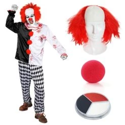 Adults Halloween Scary Clown Costume - Mens Clown Costume With Accessories - Horror Fancy Dress For Halloween (Small)