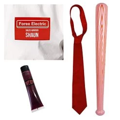I LOVE FANCY DRESS ADULTS SHAUN OF THE DEAD ZOMBIE KILLER COSTUME - INFLATABLE BASEBALL BAT + RED TIE + NAME TAG STICKER + FAKE BLOOD - MENS WOMENS TV FILM CHARACTER HALLOWEEN COSTUME