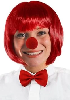 Red Nose Fancy Dress Set - Unisex Red Bob Wig + Sequin Bow Tie + Red Nose Novelty Clown Costume - Supporters Gear One Size -I Love Fancy Dress Ltd Shop 41CscPFfXcL. AC