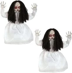 Animatronic Large Doll In White Dress 82cm 32" Halloween Decoration - Red Light Up Eyes & Sound Effects - Jumps And Says Boo! - Halloween Props - Pack Of 1 -I Love Fancy Dress Ltd Shop 41DWW byjQL. AC