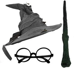 ADULTS WIZARD FANCY DRESS COSTUME ACCESSORY SET - WIZARD HAT + ROUND BLACK GLASSES + BRANCH STYLE WIZARD'S WAND - FANCY DRESS ACCESSORIES FOR BOOK WEEK (GREY) -I Love Fancy Dress Ltd Shop 41E6M1UcDL. AC