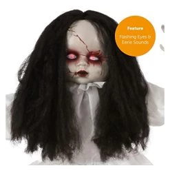 Animatronic Large Doll In White Dress 82cm 32" Halloween Decoration - Red Light Up Eyes & Sound Effects - Jumps And Says Boo! - Halloween Props - Pack Of 1 -I Love Fancy Dress Ltd Shop 41EJv6pFqML