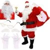Deluxe Professional Santa Costume - Father Christmas Suit Fancy Dress Costume - 12 Piece Velour Quality Plus Sized Santa Claus Costume Adults St Nick Plush X-Mas Outfit