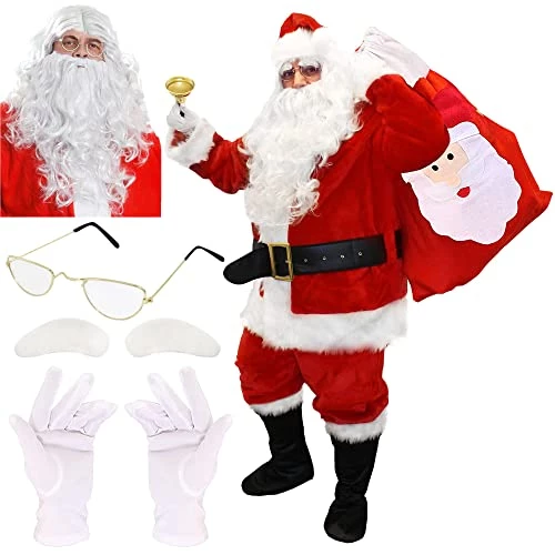 Deluxe Professional Santa Costume - Father Christmas Suit Fancy Dress Costume - 12 Piece Velour Quality Plus Sized Santa Claus Costume Adults St Nick Plush X-Mas Outfit 1 Deluxe Professional Santa Costume - Father Christmas Suit Fancy Dress Costume - 12 Piece Velour Quality Plus Sized Santa Claus Costume Adults St Nick Plush X-Mas Outfit