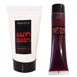 MAKE UP SPECIAL EFFECTS SET FAKE BLOOD PLUS LIQUID LATEX PERFECT FOR FAKE SCARS, ZOMBIE FANCY DRESS AND SCARY MAKE UP - PACK OF 1