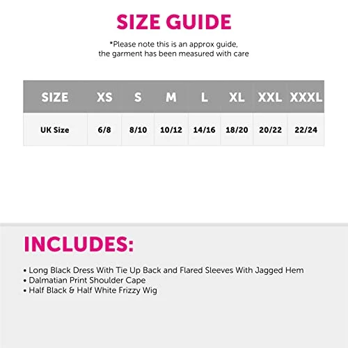 Adults Evil Dog Lady Dalmatian Print Fancy Dress Costume - Long Black Dress, Dalmatian Print Cape & Wig - Perfect For Halloween Or World Book Day Fancy Dress 6 Adults Evil Dog Lady Dalmatian Print Fancy Dress Costume - Long Black Dress, Dalmatian Print Cape & Wig - Perfect For Halloween Or World Book Day Fancy Dress - Image 6
