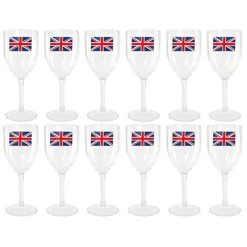 I LOVE FANCY DRESS Union Jack Wine Glasses - Pack Of 12 Plastic Wine Glassess With Union Jack Flag Design - King's Coronation Jubilee Street Party Picnic Tableware