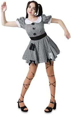 Ladies Ragdoll Halloween Costume - Medium - Black And White Gingham Dress With Black Patches - Adults Broken Doll Halloween Trick Or Treat Fancy Dress Costume -I Love Fancy Dress Ltd Shop 41JFWJChyML. AC 3
