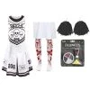 Girls Halloween Skeleton Cheerleader - Black/White Cheerleader Dress With Red Pom Poms, Bloody Tights, Fake Blood And Facepaint