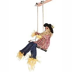 I LOVE FANCY DRESS Scarecrow Halloween Prop Animated Decoration On A Swing - Red Light Up Eyes & Sound Effects - Wailing And Laughing Scarecrow Prop With Motorised Legs - Halloween Props - Pack Of 1