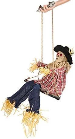 I LOVE FANCY DRESS Scarecrow Halloween Prop Animated Decoration On A Swing - Red Light Up Eyes & Sound Effects - Wailing And Laughing Scarecrow Prop With Motorised Legs - Halloween Props - Pack Of 1 -I Love Fancy Dress Ltd Shop 41K2MOWxCSL. AC