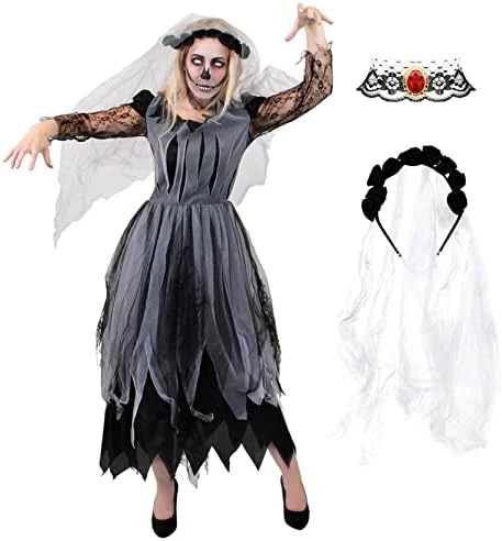 Ladies Ghost Bride Halloween Fancy Dress - Large - Black Corpse Bride Wedding Dress - Perfect For Halloween Or Any Fancy Dress Party 9 Ladies Ghost Bride Halloween Fancy Dress - Large - Black Corpse Bride Wedding Dress - Perfect For Halloween Or Any Fancy Dress Party - Image 9
